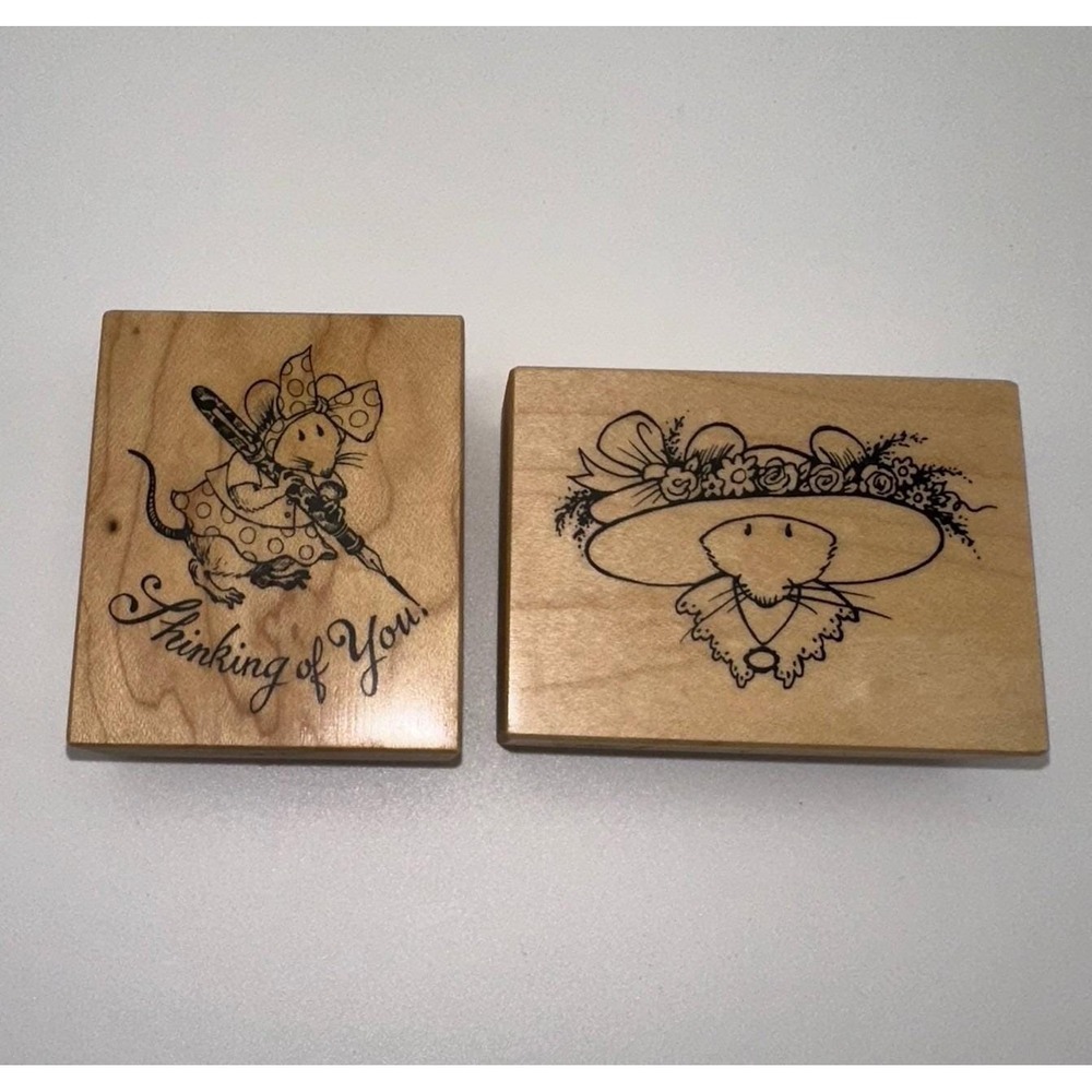 PSX Sugar Mice F-2663 E-2661 Mouse Wood Mount Rubber Stamp Lot Of 2 Vintage 1999